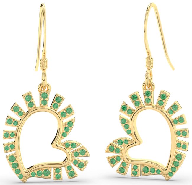 Emerald Gold Heart Dangle Earrings