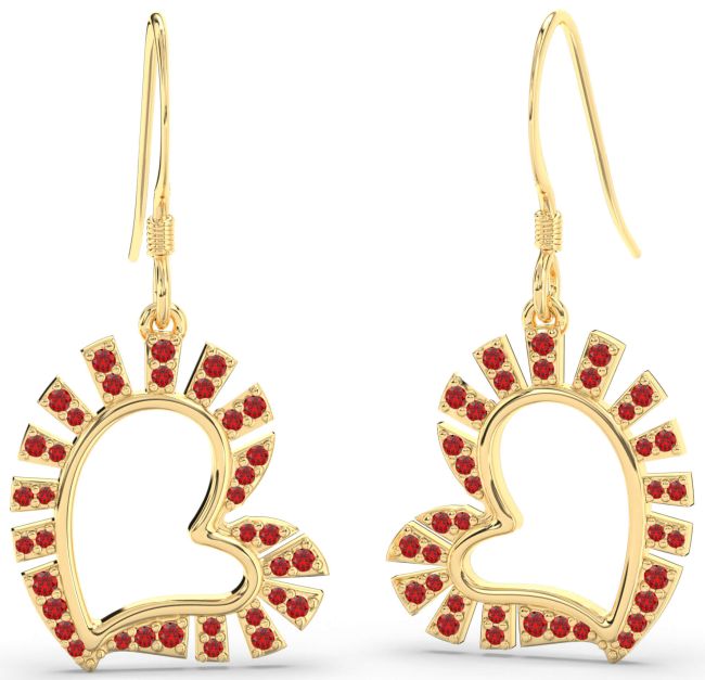 Ruby Gold Silver Heart Dangle Earrings