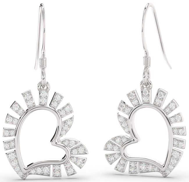 Diamond Platinum Heart Dangle Earrings