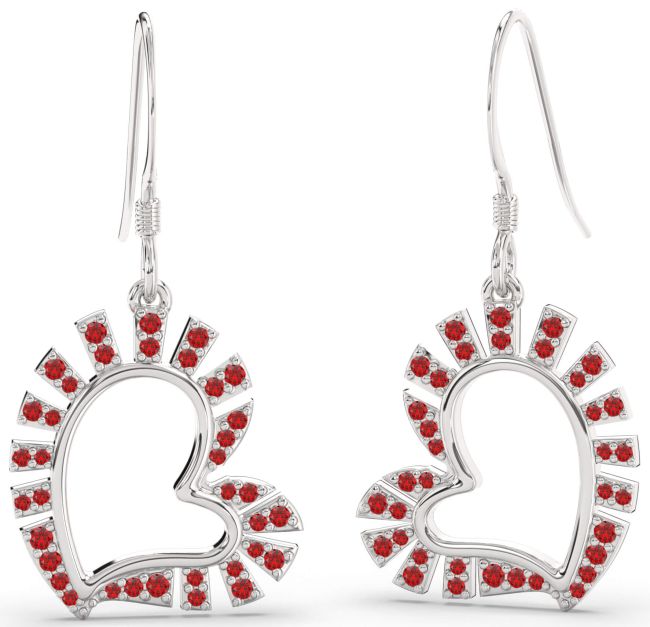 Ruby Platinum Heart Dangle Earrings