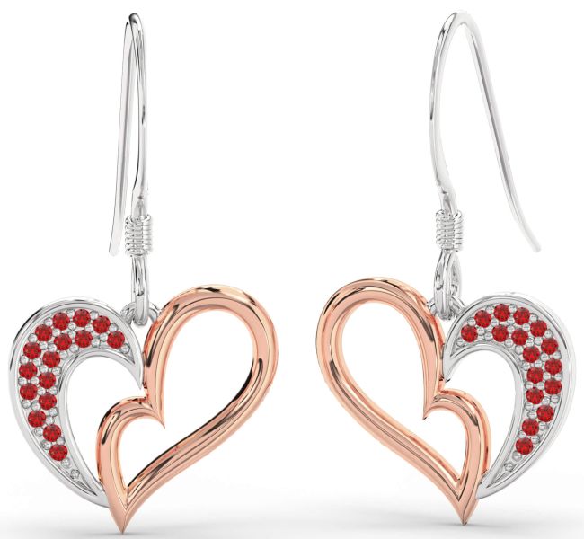 Ruby Silver & 10K Rose Gold Heart Dangle Earrings