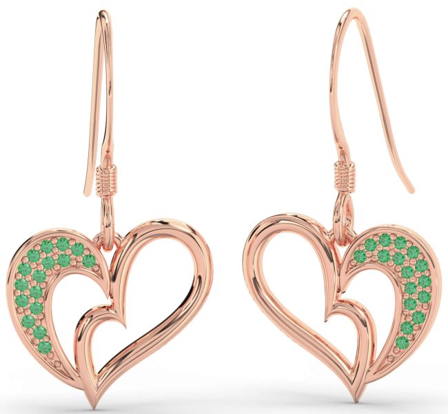Emerald Rose Gold Heart Dangle Earrings