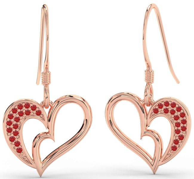 Ruby Rose Gold Heart Dangle Earrings