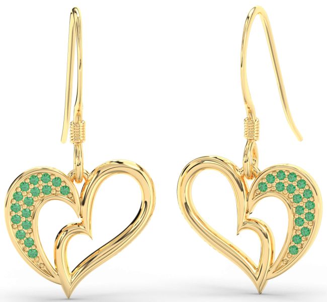 Emerald Gold Heart Dangle Earrings