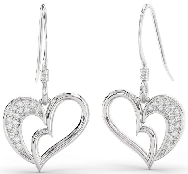 Diamond Platinum Heart Dangle Earrings
