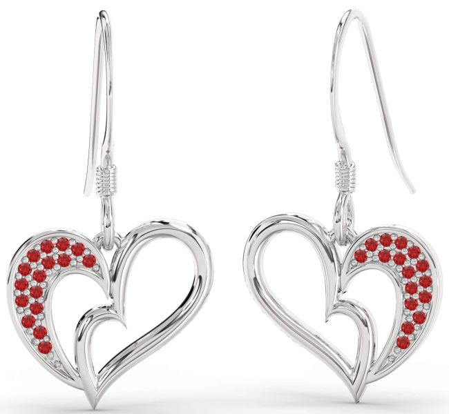Ruby Platinum Heart Dangle Earrings