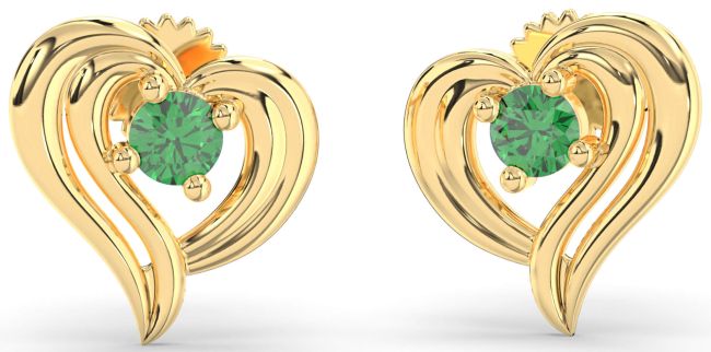 Emerald Gold Silver Heart Stud Earrings
