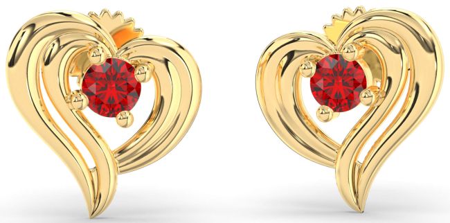 Ruby Gold Heart Stud Earrings