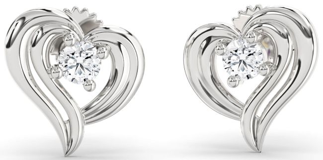 Diamond Platinum Heart Stud Earrings