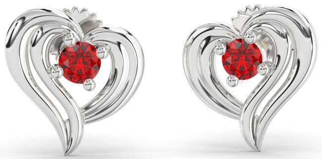 Ruby Platinum Heart Stud Earrings