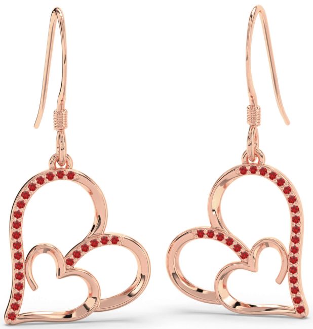 Ruby Rose Gold Heart Dangle Earrings