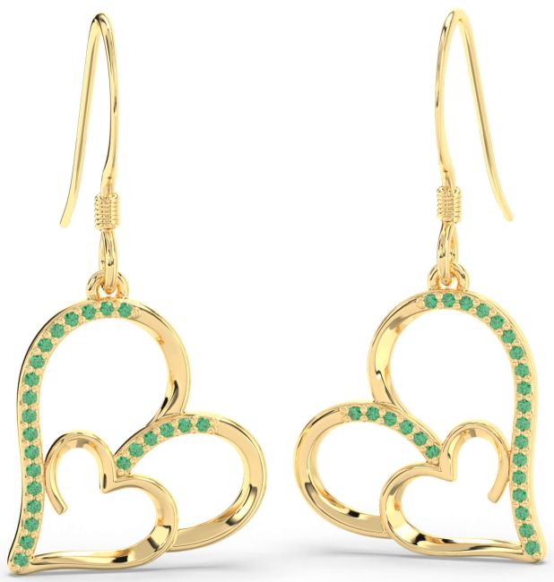 Emerald Gold Heart Dangle Earrings