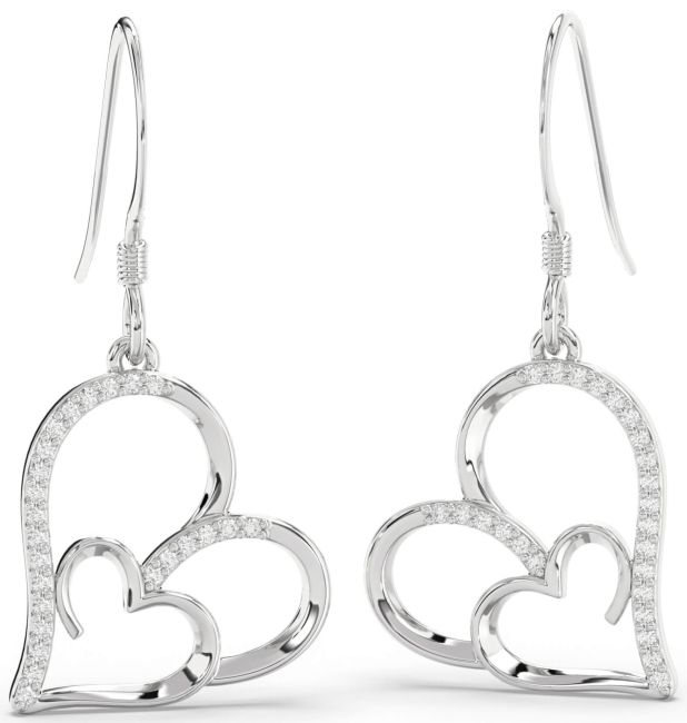 Diamond Platinum Heart Dangle Earrings
