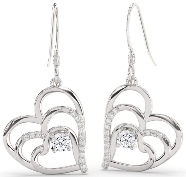 Diamond Platinum Heart Dangle Earrings
