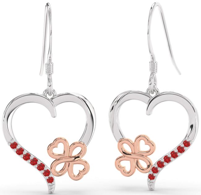 Ruby Silver & 10K Rose Gold Heart Dangle Earrings