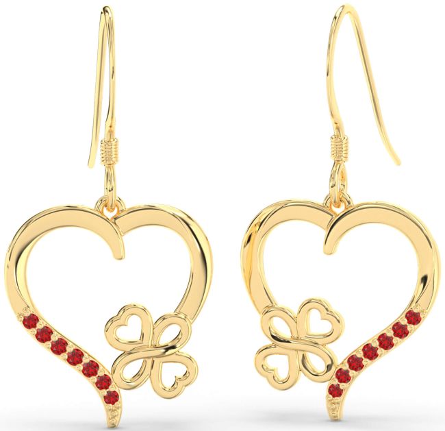 Ruby Gold Silver Heart Dangle Earrings