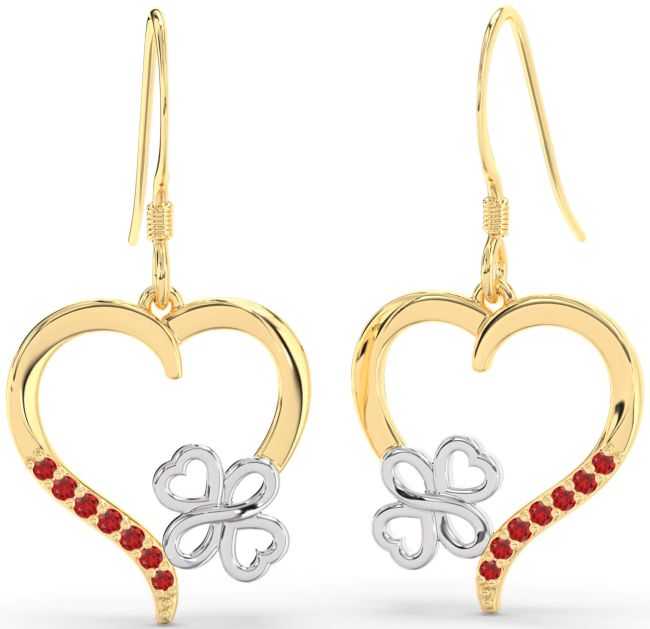 Ruby Gold Silver Heart Dangle Earrings