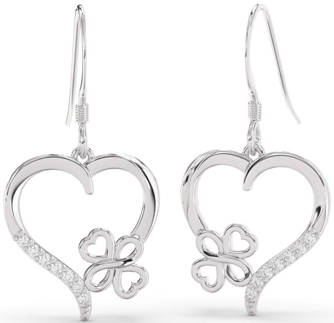 Diamond Platinum Heart Dangle Earrings
