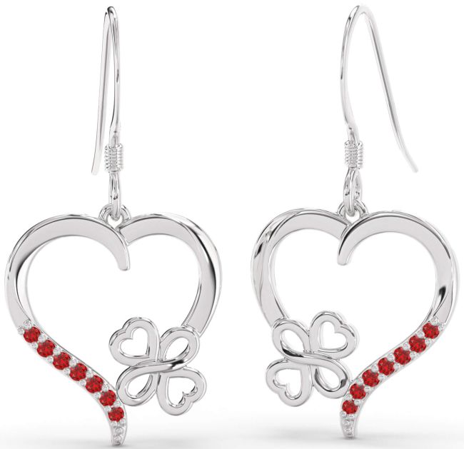 Ruby Platinum Heart Dangle Earrings
