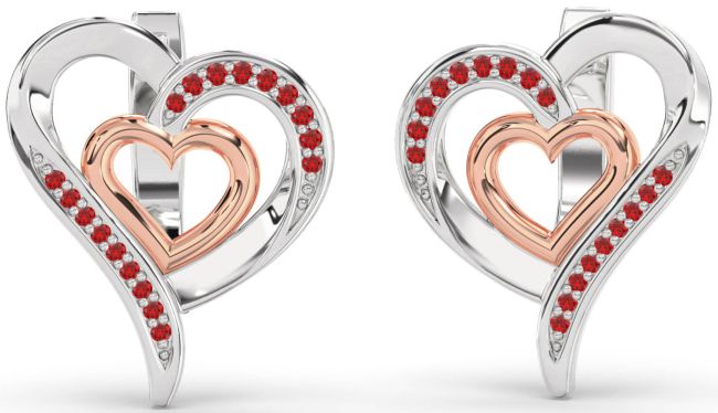 Ruby Silver & 10K Rose Gold Heart Stud Earrings
