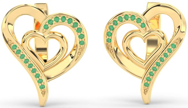 Emerald Gold Heart Stud Earrings