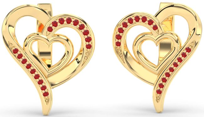 Ruby Gold Silver Heart Stud Earrings