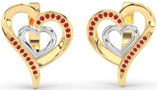 Ruby Gold Silver Heart Stud Earrings