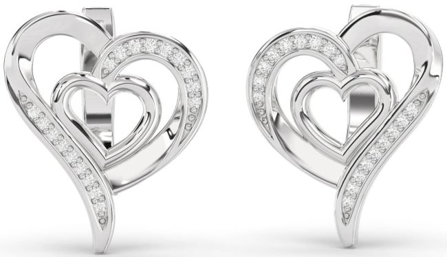 Diamond Platinum Heart Stud Earrings