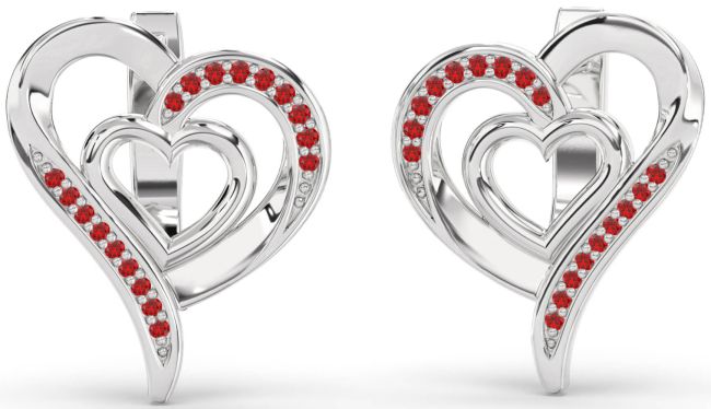 Ruby Platinum Heart Stud Earrings