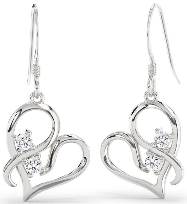 Diamond Platinum Heart Dangle Earrings