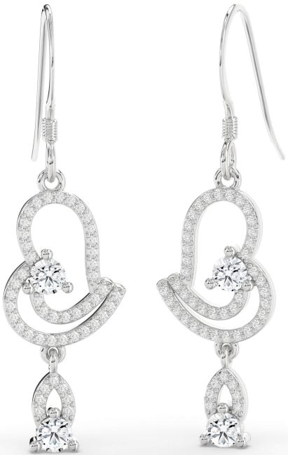 Diamond Platinum Heart Dangle Earrings