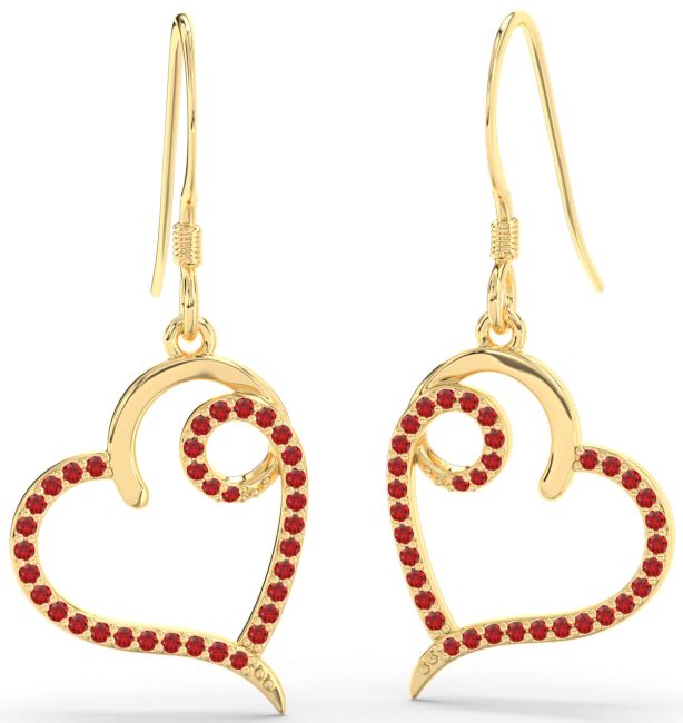 Ruby Gold Silver Heart Dangle Earrings