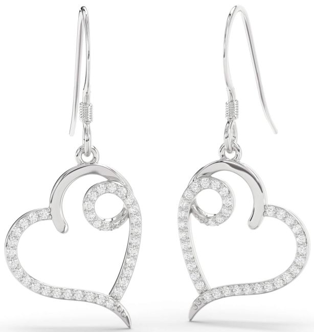 Diamond Platinum Heart Dangle Earrings