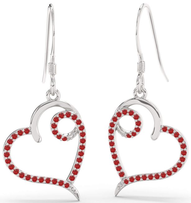Ruby Platinum Heart Dangle Earrings