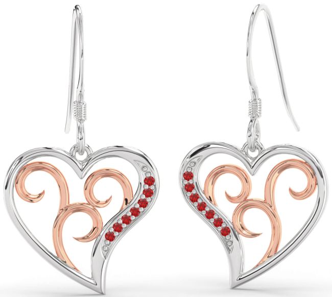 Ruby Silver & 10K Rose Gold Heart Dangle Earrings