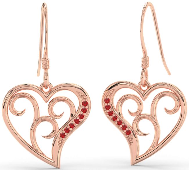Ruby Rose Gold Heart Dangle Earrings