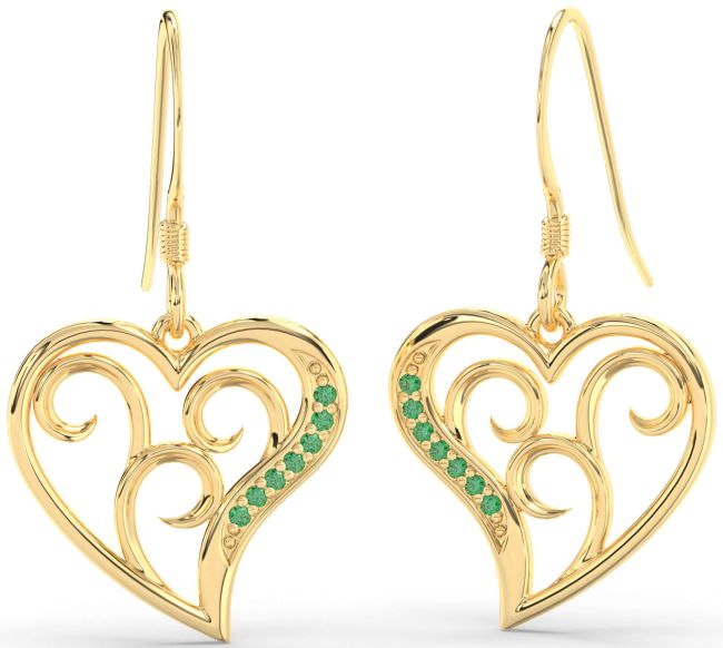 Emerald Gold Heart Dangle Earrings