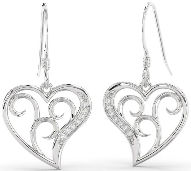 Diamond Platinum Heart Dangle Earrings