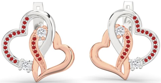 Ruby Silver & 10K Rose Gold Heart Interlock Stud Earrings