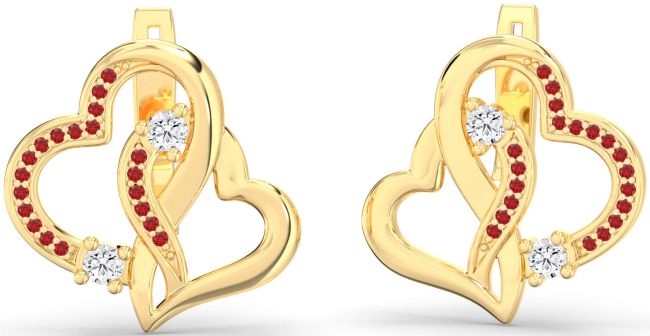 Ruby Gold Heart Interlock Stud Earrings