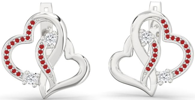 Ruby Platinum Heart Interlock Stud Earrings