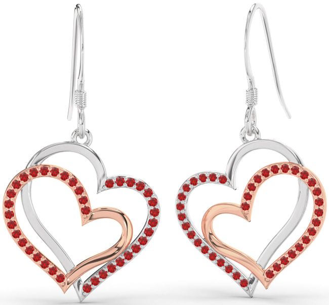 Ruby Silver & 10K Rose Gold Heart Dangle Earrings