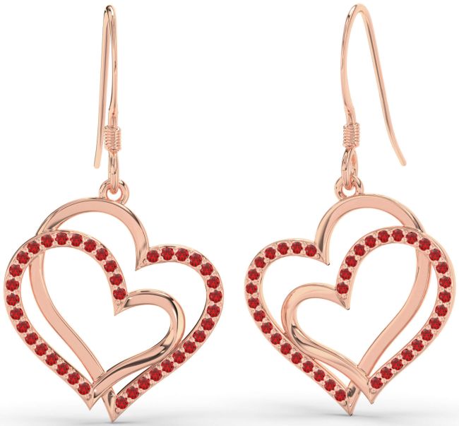 Ruby Rose Gold Heart Dangle Earrings