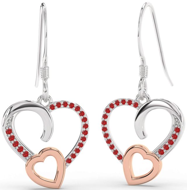 Ruby Silver & 10K Rose Gold Heart Dangle Earrings