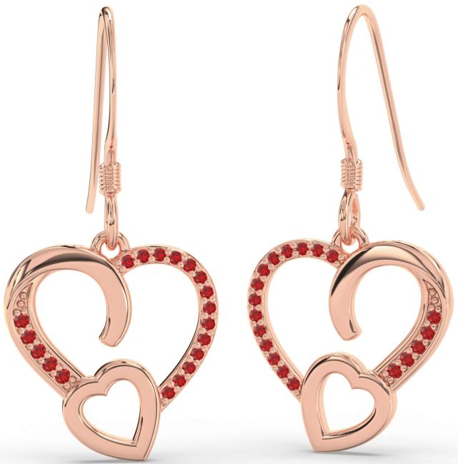Ruby Rose Gold Heart Dangle Earrings