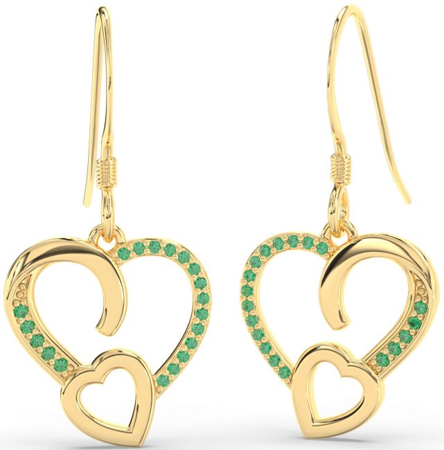 Emerald Gold Heart Dangle Earrings