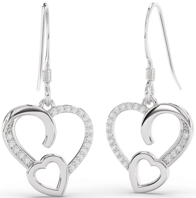 Diamond Platinum Heart Dangle Earrings