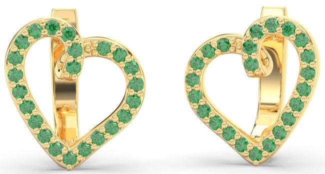 Emerald Gold Heart Stud Earrings