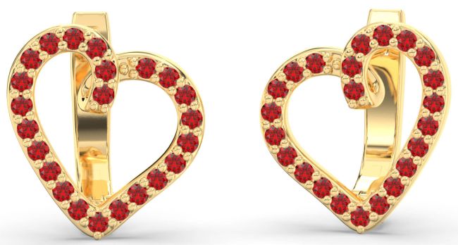 Ruby Gold Heart Stud Earrings