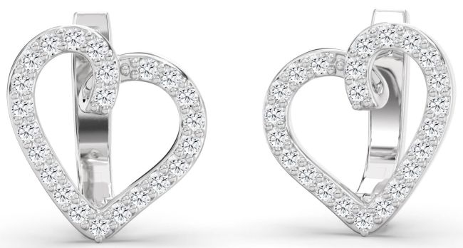Diamond Platinum Heart Stud Earrings
